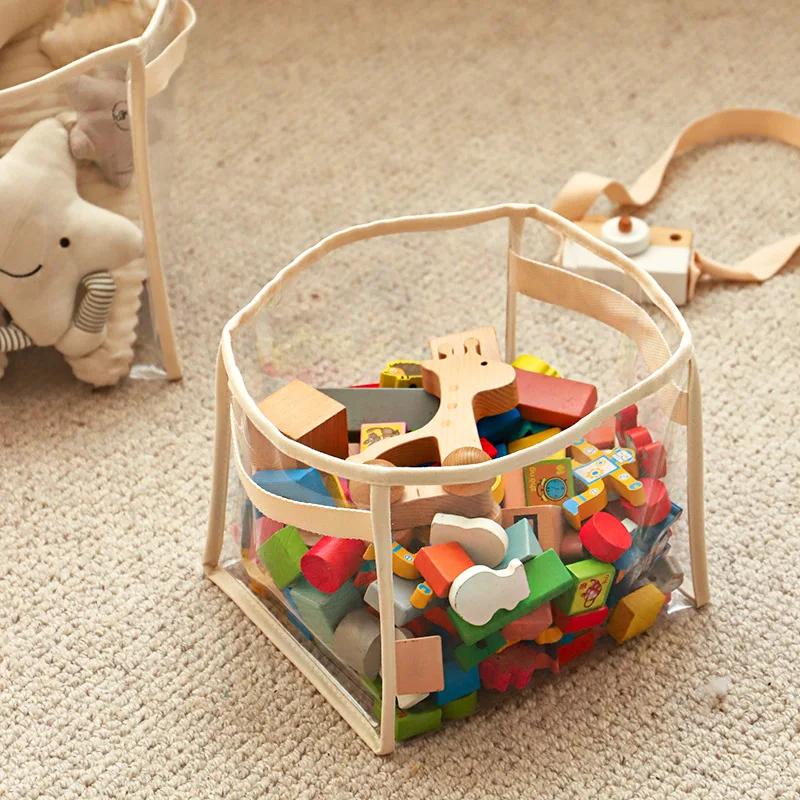 Cesto portaoggetti trasparente per bambini, grande, borsa portaoggetti, grande capacità, cesto portaoggetti multifunzionale per la casa