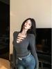 Spicy V-Neck Long-Sleeve Velvet T-Shirt Women's Slim Fit Cinched Waist Base Layer Black Top