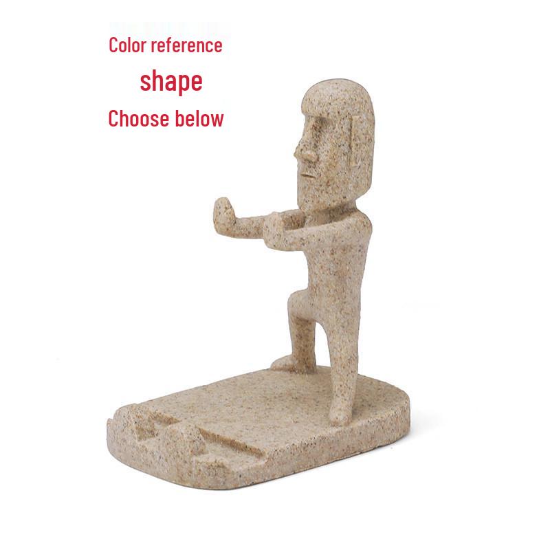 

Desktop Mini Kung Fu Moai Phone Stand: Quirky Stone Statue for Office or Lazy Stand Use Squatting Push светло-коричневого