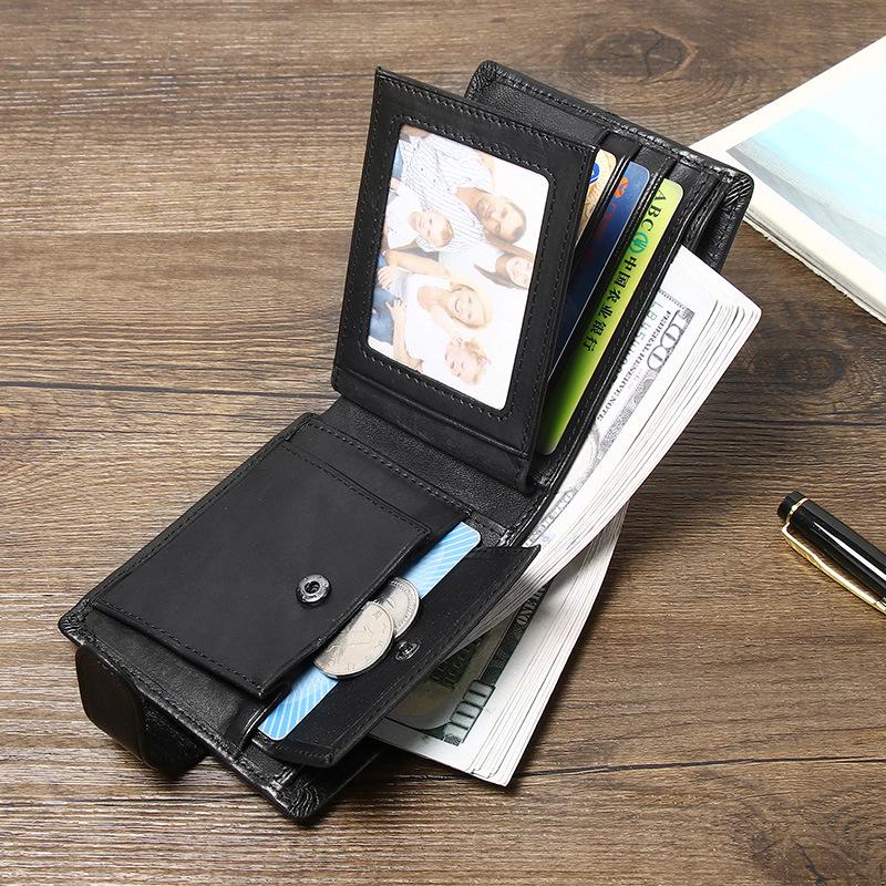 European and American Men's Genuine Leather RFID Anti-Theft Wallet - Short, Stylish, Anti-Magnetic Coin Purse & Money Clip