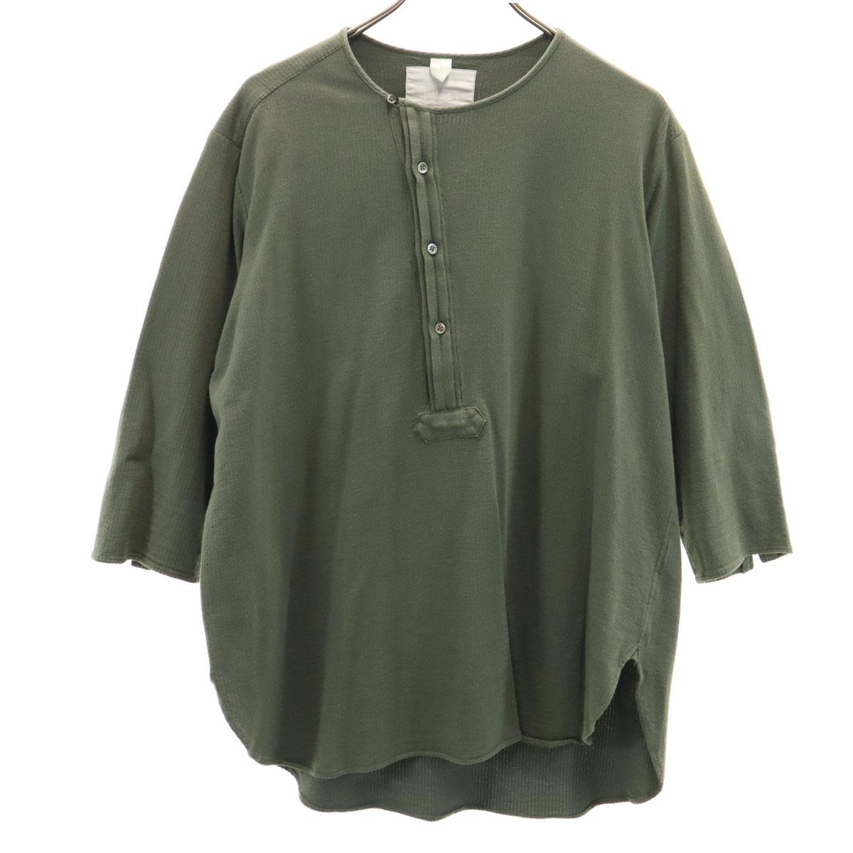 

Milok made in Japan 7 minutes sleeve Henry Neck Cut 44 green Men s Used