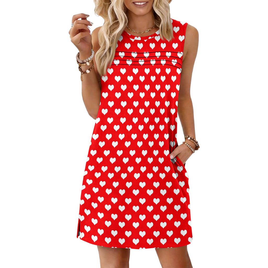 Women's Loose-Fit Casual Printed Split-Hem Sleeveless A-Line Dress