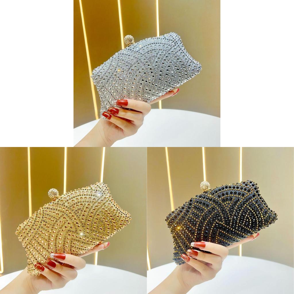 Elegant Polyester Evening Bag With Sparkling Rhinestones And Chain For Formal Events
