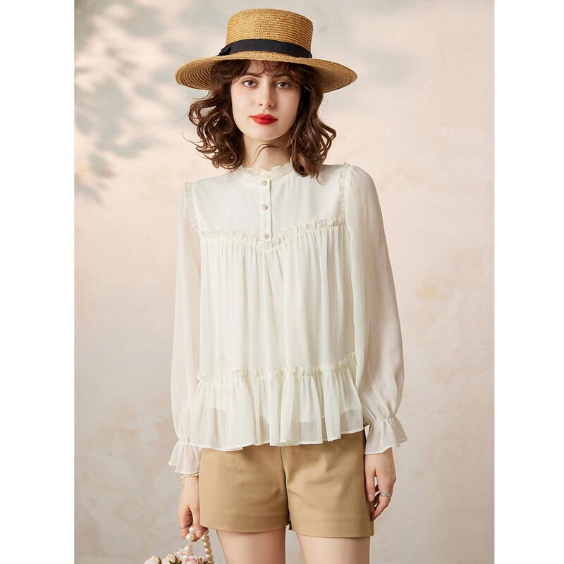 French Chic Ruffle Trim Long Sleeve Blouse XL