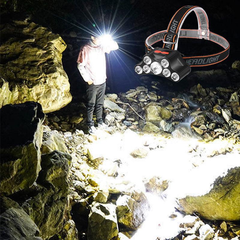 7LED Powerful Rechargeable Head Flashlight High-bright Headlamp Outdoor Waterproof Camping Hunting Hiking Adventure Headlights