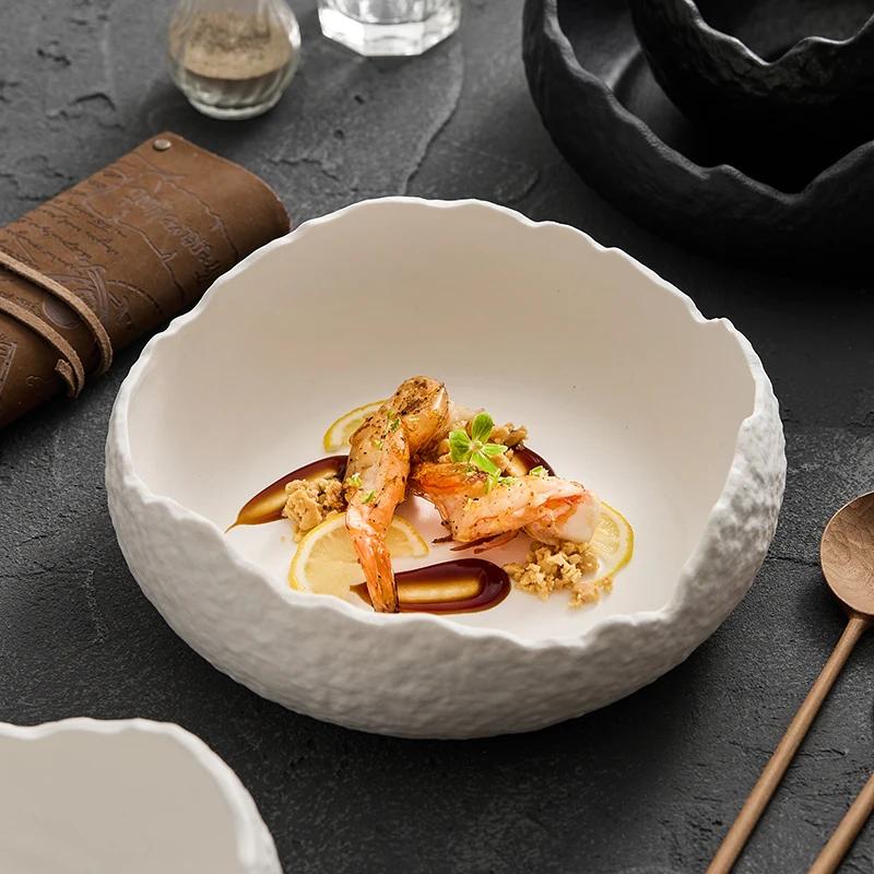 Creative Irregular White Ceramic Soup Bowl Household Japanese Alien Serving Plates Fruit Salad Dessert Bowl noodle Pasta Bowls