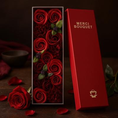 Soap Flowers Long Box, Red Roses