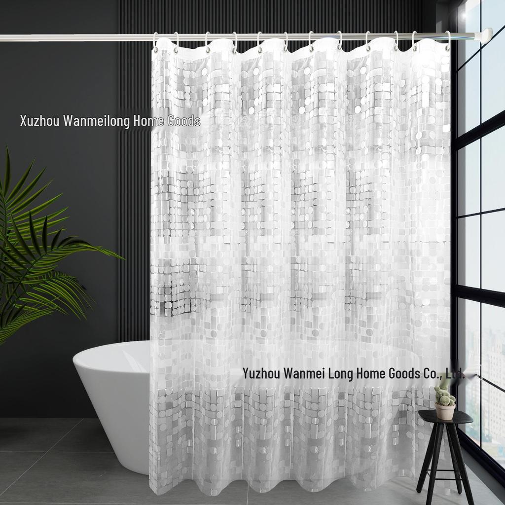 3D Water Cube Waterproof Mildew-Proof Bathroom Shower Curtain with Telescopic Rod