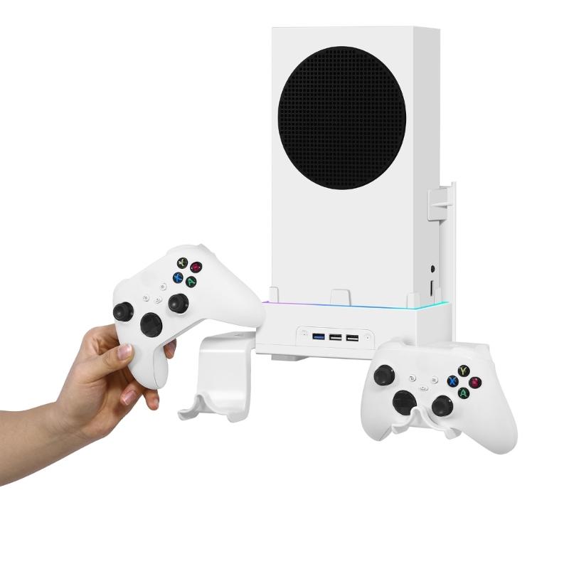 Wall Mount Bracket Built-in Cooling Fan Controller Holder Stand with LED Lighting USB Output for XB Series S Host