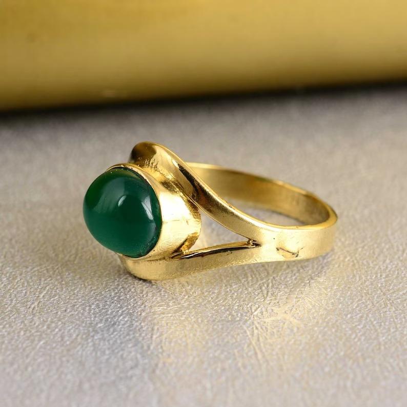 Green Onyx Gemstone Ring, Solid 925 Sterling Silver Ring, Yellow Gold Ring, Handmade Ring, Statement Ring, Women Ring, Silver Ring