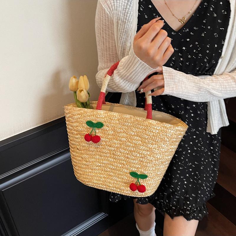 New Woven Women's Bag Handmade Grass Woven Handbag Fashion Embroidery Versatile Shoulder Bag Beach Bag KTB