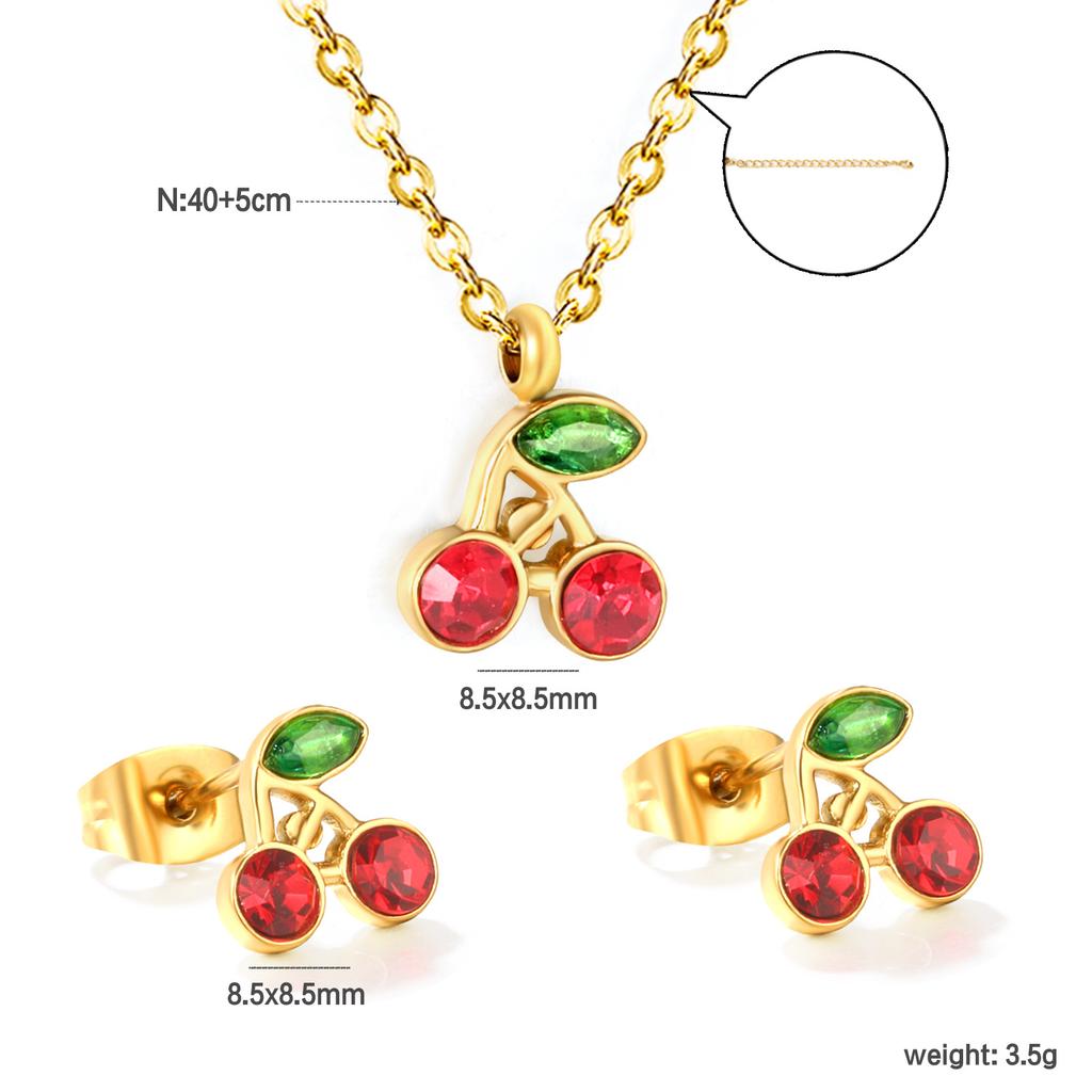Sweet Strawberry Fruit Drip Oil Necklace Earrings Jewelry Set Cute Gift For Women Girls
