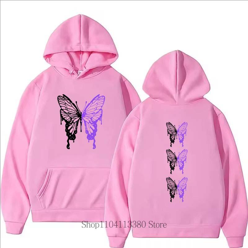 Women Butterfly Pattern Hoodie Fashion Sports Long Sleeve Pullover Autumn Winter Fleece O-Neck Vintage Sweatshirts