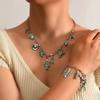 Jewelry Retro Imitation Turquoise Collarbone Chain Niche Ethnic Wind Leaf Love Cow Head Inlaid with Turquoise Multi-layer