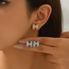 Fashion Light Luxury Style Women's Earrings Geometric H Letter Design Inlaid Zircon Stud Earrings Versatile Niche Ear Jewelry