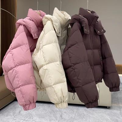 Kadın Kısa Şişme Mont Kapşonlu Kışlık Sıcak Kalın Pamuklu Kaban Moda Dış Giyim