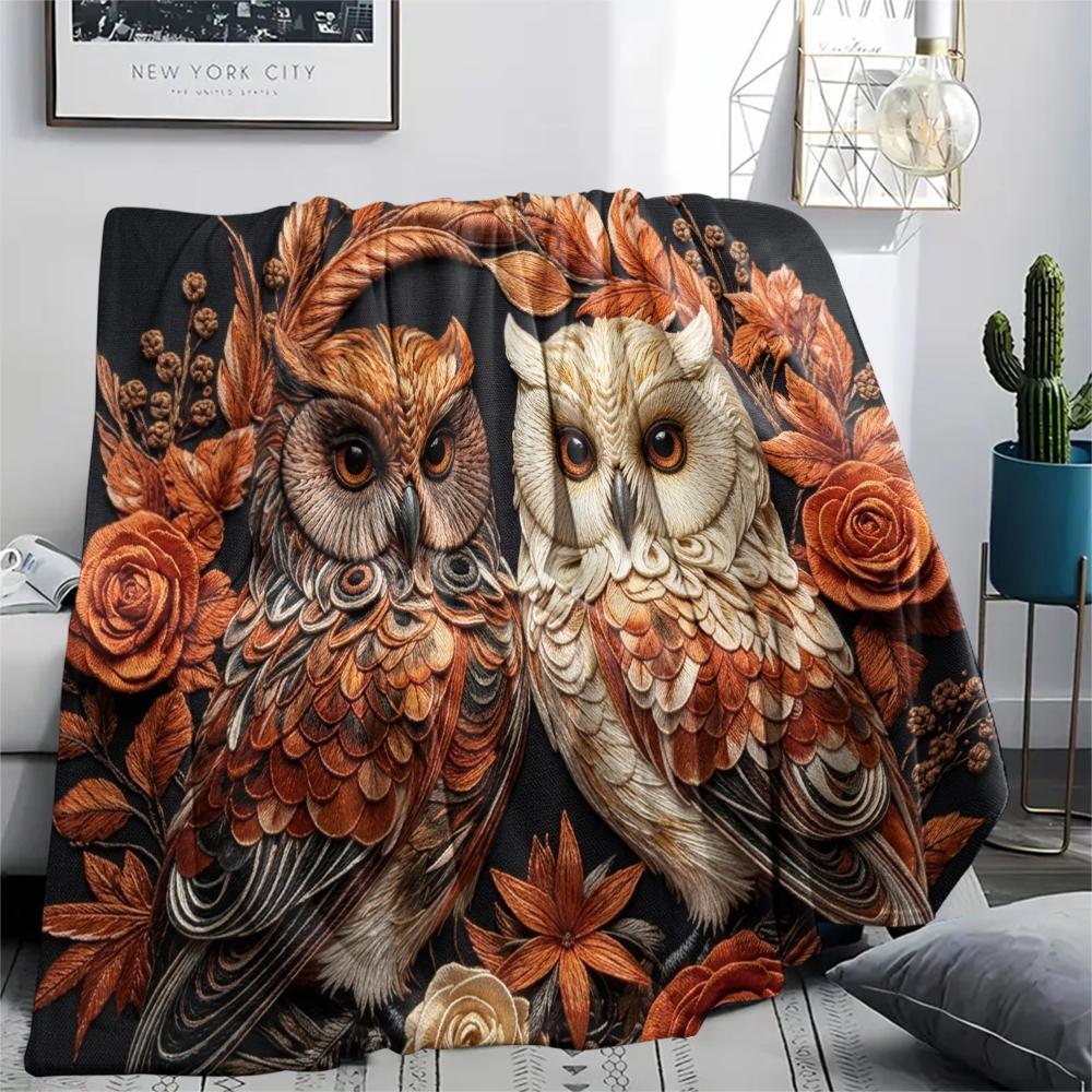 1Pc owl Print Flannel Blanket, High quality Comfortable for All Seasons, Home Decor, Warmth and Comfort, Perfect for Christmas Gifts W66