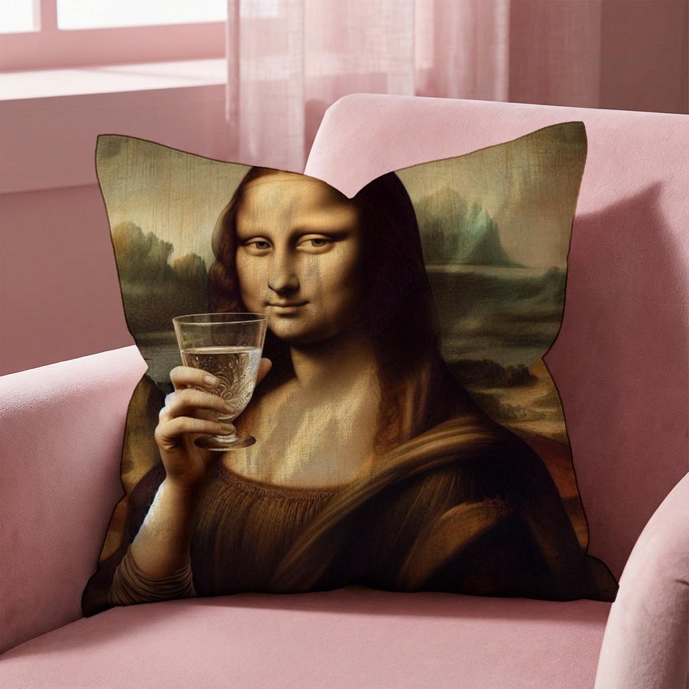 Modern Art Funny Mona Lisa Cushion Cover Multi-Scene Pillow Cover for Home & Car - Reversible, Soft & Durable for Daily Use