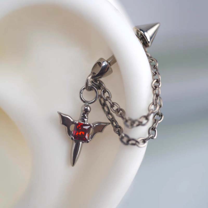 Серьги-гвоздики в виде крыла с красными цирконами, готические, серебряные, из нержавеющей стали, украшение для ушей, для женщин и мужчин, в стиле Y2K.