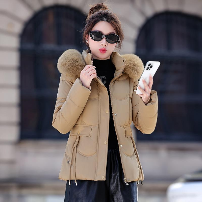 Annual removable hat cotton clothes women's short winter thickened large fur collar slim cotton-padded clothes foreign style jacket