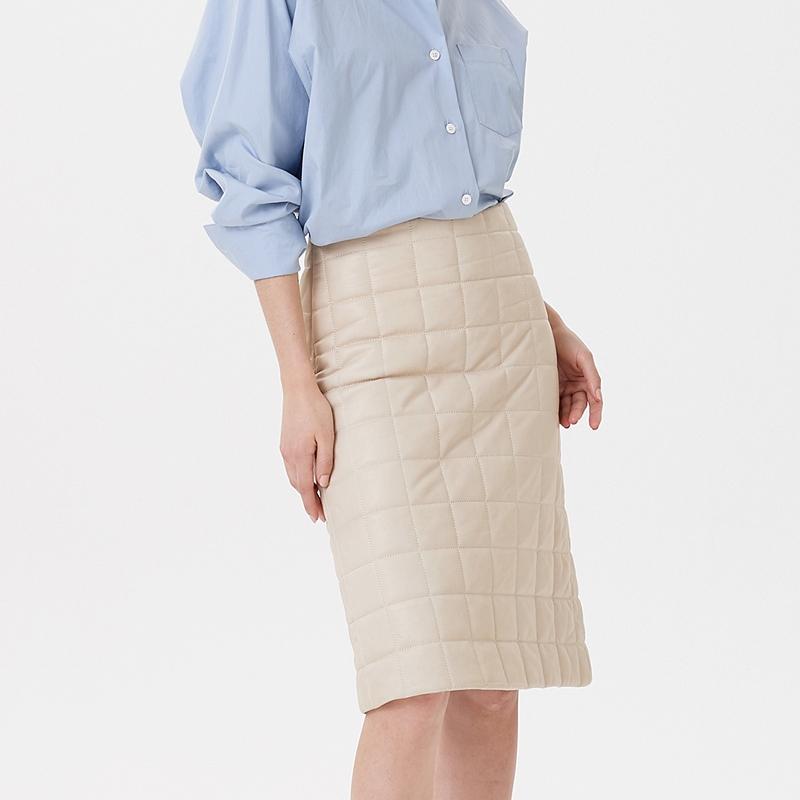 Pin Black Quil Leather Skirts Ivory