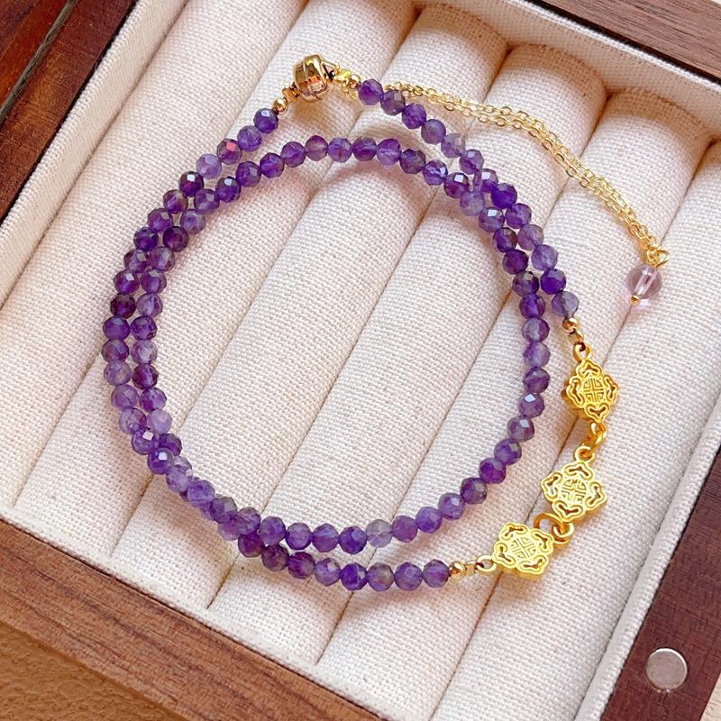 

Natural amethyst faceted bracelet with very thin double rings.