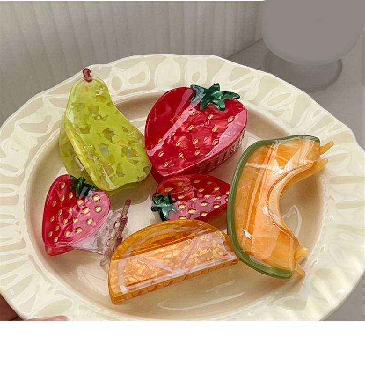 Ponytail Claw Hair Clip Barrettes Clamp Fruit Theme Hair Adornment Hair Ornaments Fun Hairpin for Girls Casual Wear
