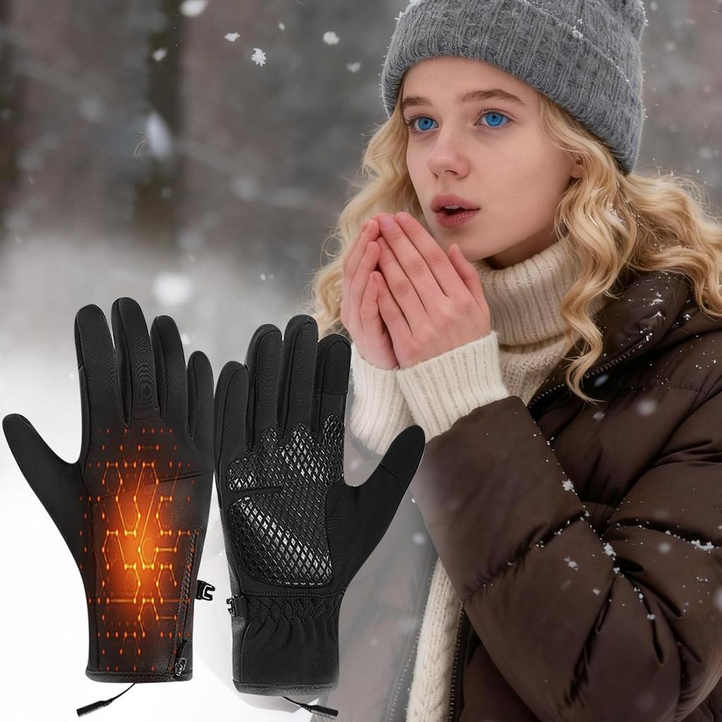 Heated Gloves for Men Women, Waterproof Windproof Anti-slip Bike Gloves, 3 Adjustable Temperature Washable Thermal Gloves for Driving Cycling Hiking