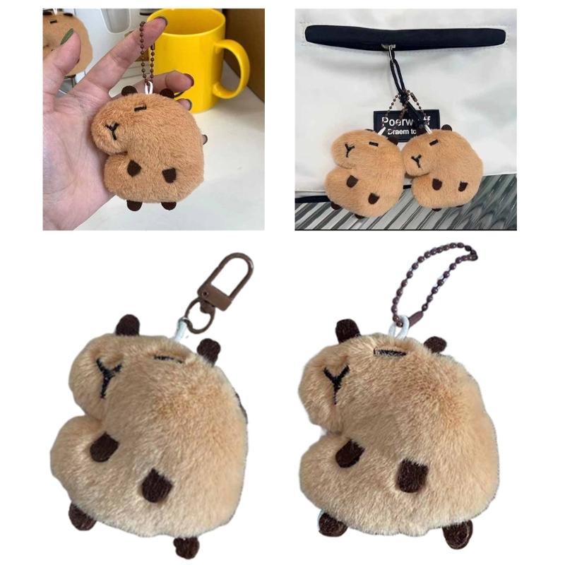 Cartoon Capybara Plush Keychain With Squeaky Sound Bag Pendant Soft Practical Decoration Accesories For Bags And Keys