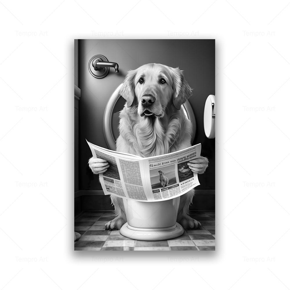 Animals Sitting On the Toilet Reading Newspaper Canvas Prints Funny Bathroom Wall Decor Pictures Monkey Dog Cow WC Wall Poster