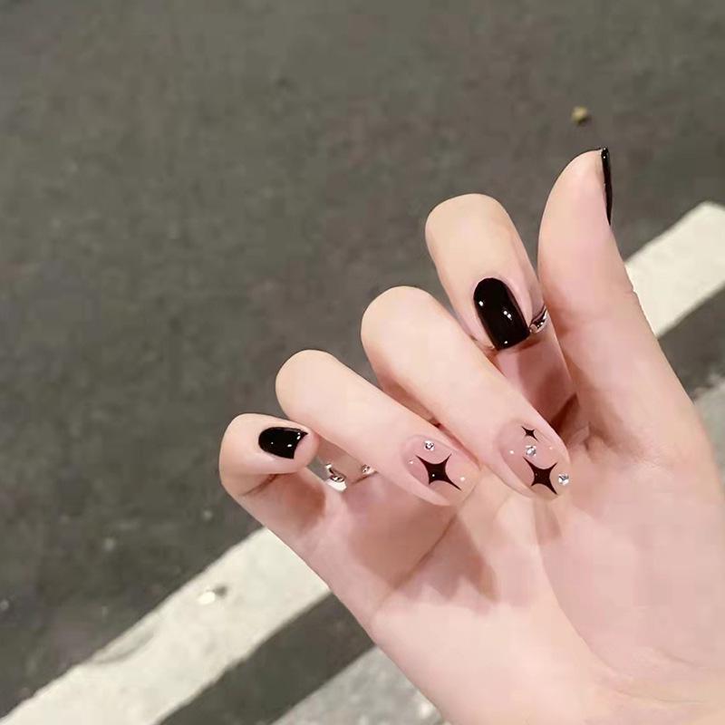 Summer Pure Desire Spicy Girl Nail Art: Wearable Tips with Stars & Rhinestones, Detachable Student Fake Nails