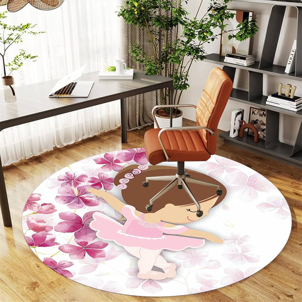 1pc Ballerina, Flowers Round Chair Mat Area Rug - Non-Slip, Floor Mat for Office, Bedroom, Home Decor Christmas Gift P0811428