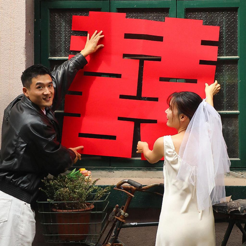 Double Happiness Sticker Door Chinese Wedding Decoration Paper Cut Ornament Photo Prop for