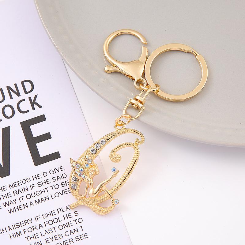 1Pc Alloy Rhinestone-Inlaid 26 English Letter Keychain Pendant For Women'S Fashion Car Bag Decoration Keychain Jewelry