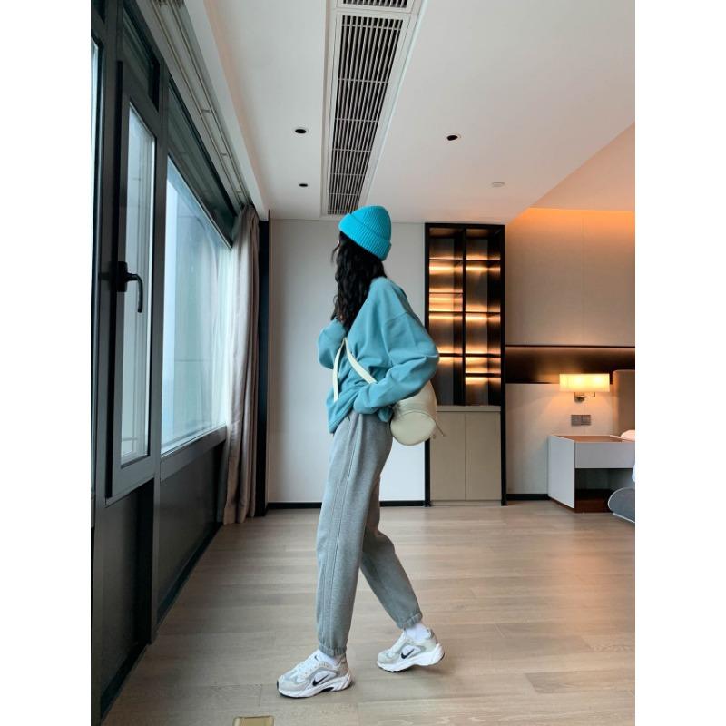 Women Solid Color Velvet Fashion Sport Winter Sweatpants Loose Casual Thick Plush Trousers