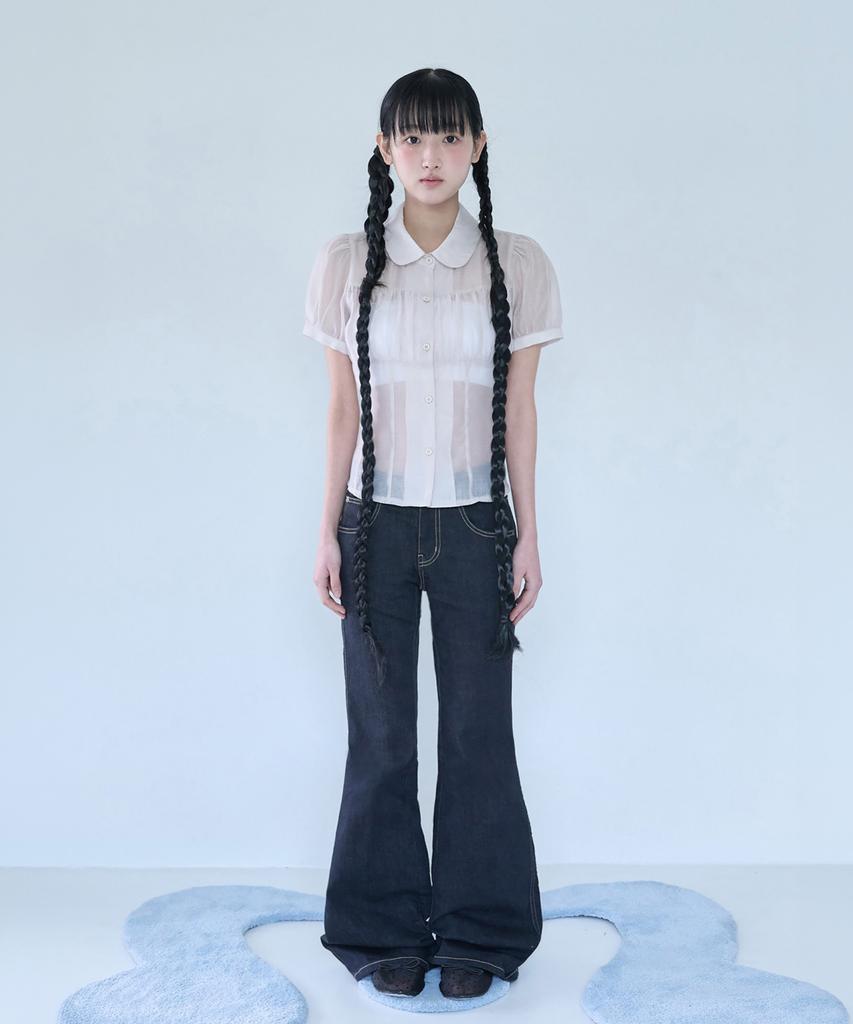 Mileko Shirring Sheer Blouse Rose Beige