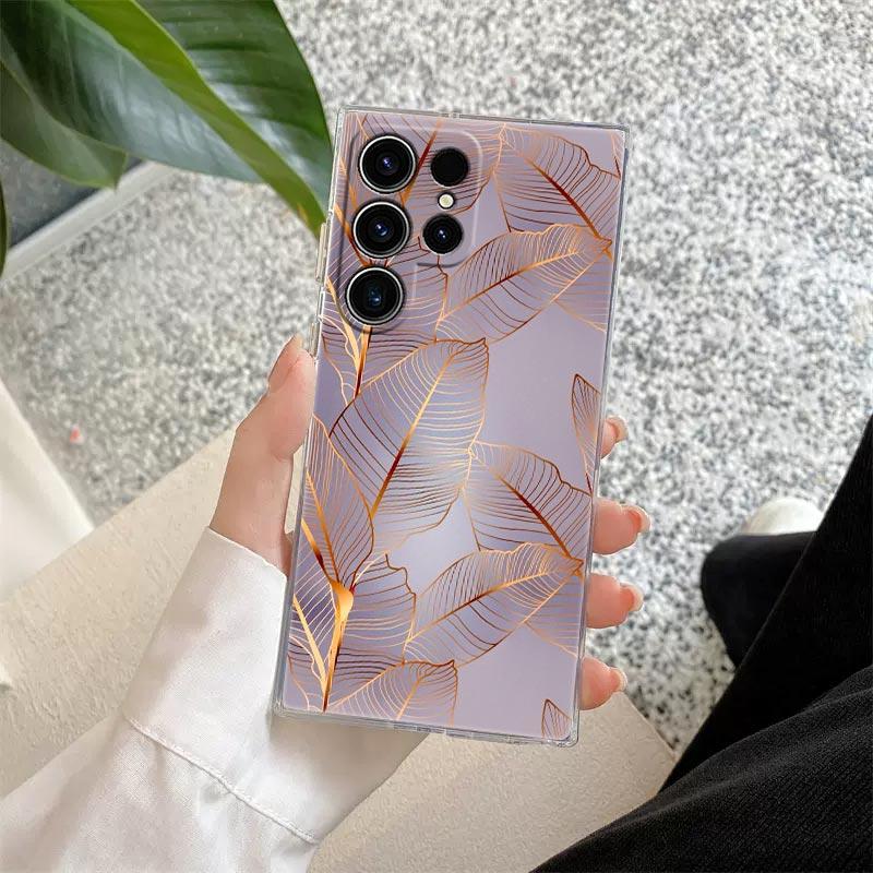 Gold Pink Rose Glitter Hearts Phone Case For Samsung S24 S23 Ultra S22 S20 Plus S21 FE Clear Cases Cover Galaxy S24Ultra Fundas