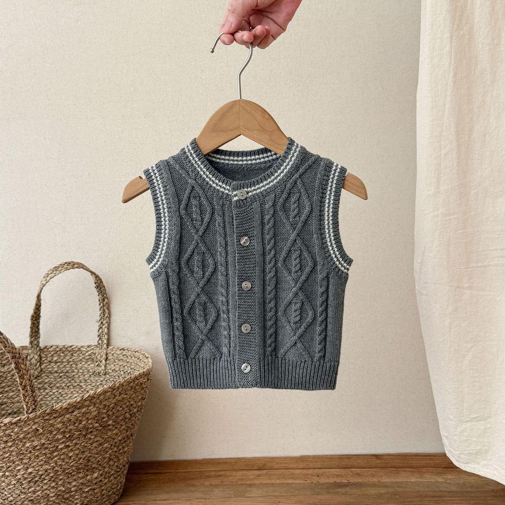 Retro Knit Infant & Toddler Vest - Spring/Autumn Korean Style, Pure Cotton, Newborn Baby Cardigan