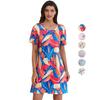 Abito da pigiama da donna in poliestere lavorato a maglia a maniche corte Camicie da notte floreali stampate Camicie da notte allentate estive Abbigliamento casual da salotto per dormire
