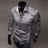 Men Shirt Contrast Colors Turn-down Collar Single-breasted Slim Spring Shirt for Work