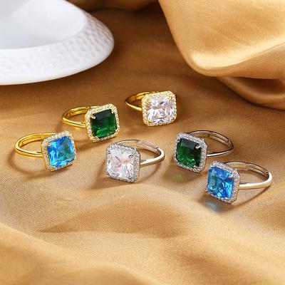 Niche Design Sense Light Luxury Octagonal Square Ring Women'S Fashion Temperament Color Zir*****Pen Ring Drainage