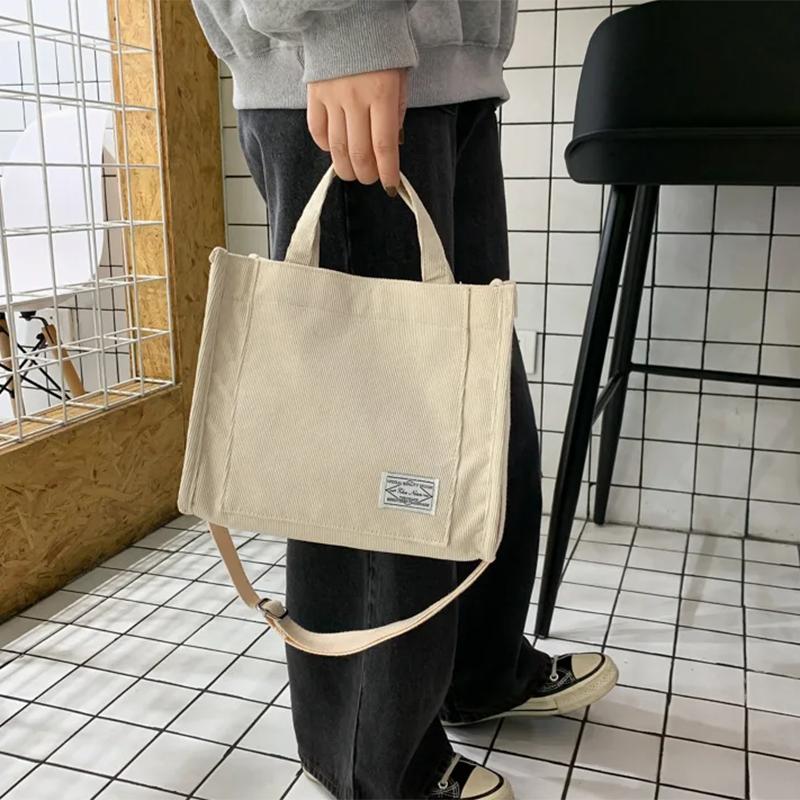 Ladies Corduroy Canvas Shoulder Crossbody Handbag Small Square Bag Stylish Trendy Women's Handbag for Casual Use
