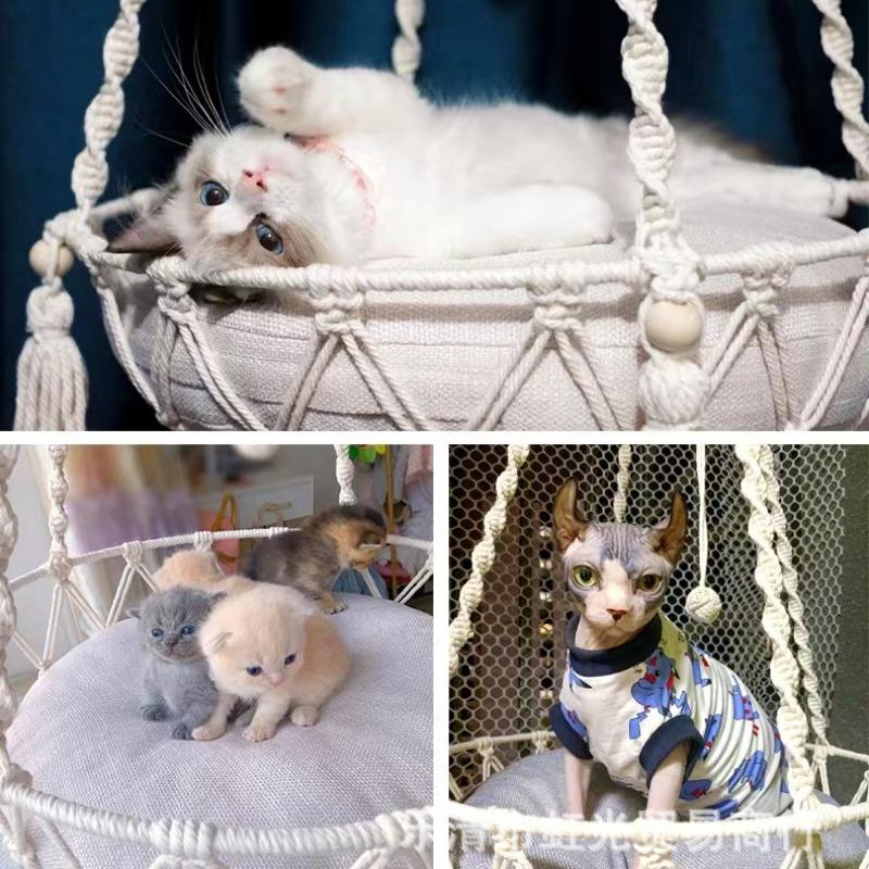 Winter Pet Hammock Cat Swing Hand Woven Cotton Rope Cats Hanging Basket  Kitten Hanging String Den Indoor Pend Nest Pet Supplies
