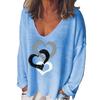 Women S V Neck Long Sleeve Heart Print Loose T Shirt