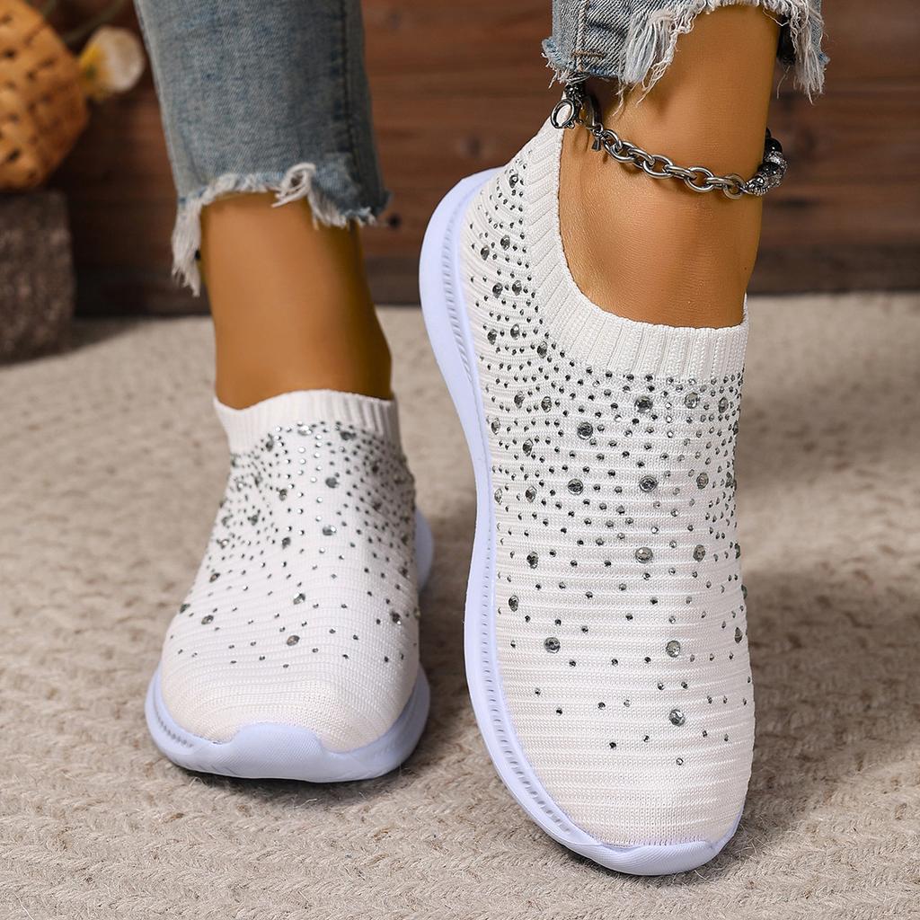 New large size with drill fly weaving breathable and lightweight casual single shoes women's shoes walking shoes running shoes