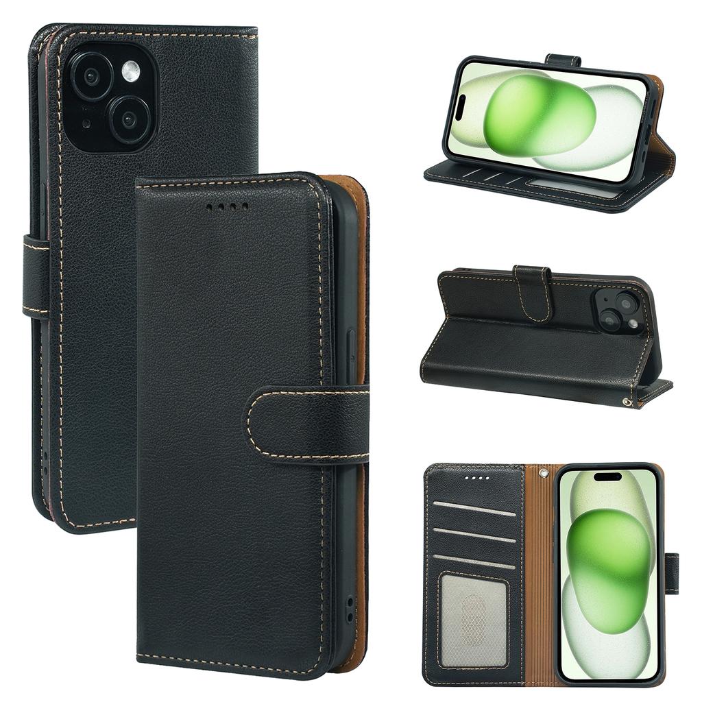 For iPhone 14 Case RFID Blocking Wallet Litchi Texture Leather Phone Cover Magnetic Clasp