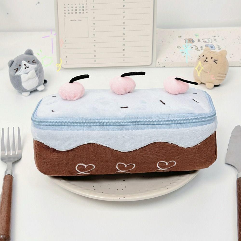 Cherry Cake Design Pen Bag Plush Stationery Bag Kawaii Pencil Case  Students
