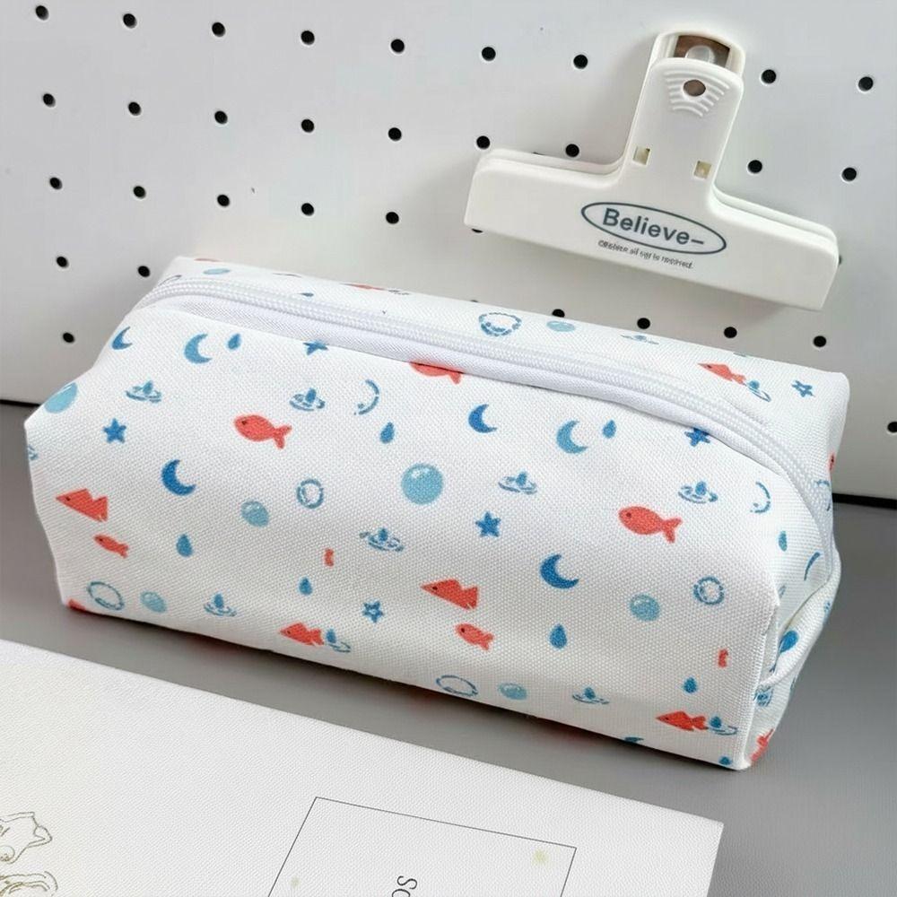 Cartoon Printed Pen Bag Zipper Stationery Bag Cute Pencil Case  Gift Bubble Fish