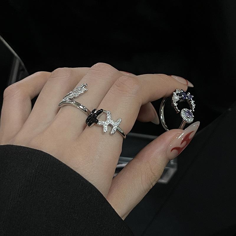 Moon Temperament Slightly Inlaid Light Luxury Open Ring Women'S Cold Wind Fashion Niche Design Personalized Ring