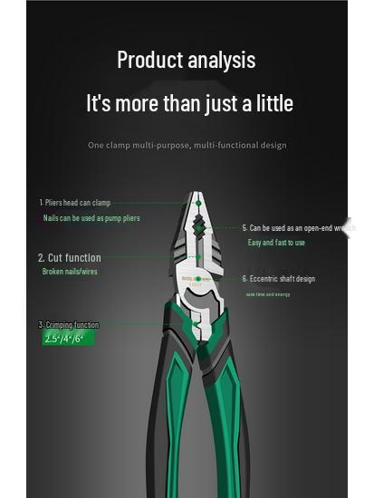 Multifunctional Industrial-Grade Pliers: Combination, Needle Nose, Diagonal Cutting, Eccentric, Strong Blade.